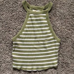 Green/white striped crop top